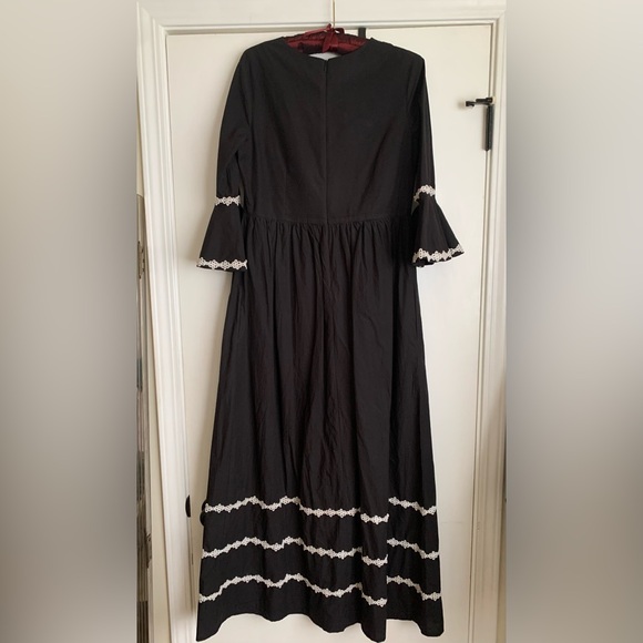 Batsheva Marina Black Cotton Poplin Dress White Trim Bell Sleeves 8 - Picture 4 of 6